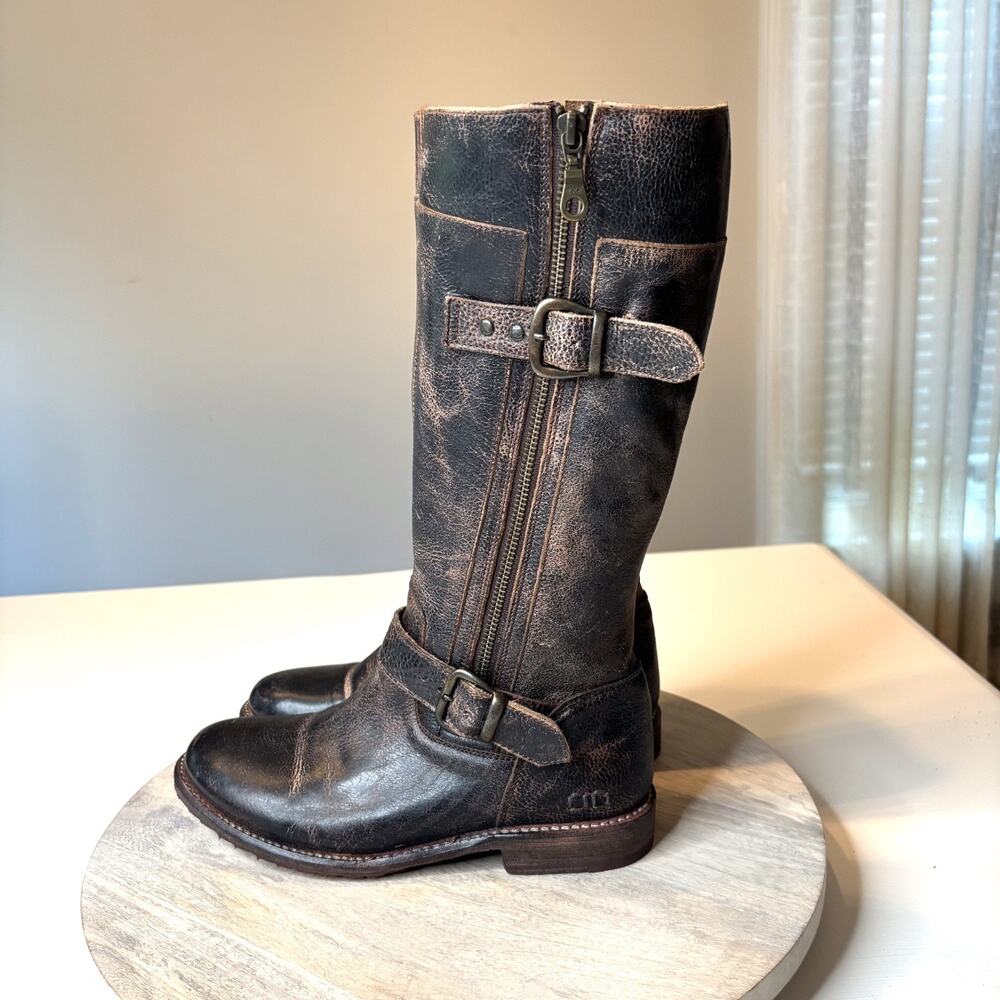 Bed Stu Cobbler Boots 8.5 Tall Riding Boots Distressed Brown Leather Zip Buckle - Picture 2 of 14